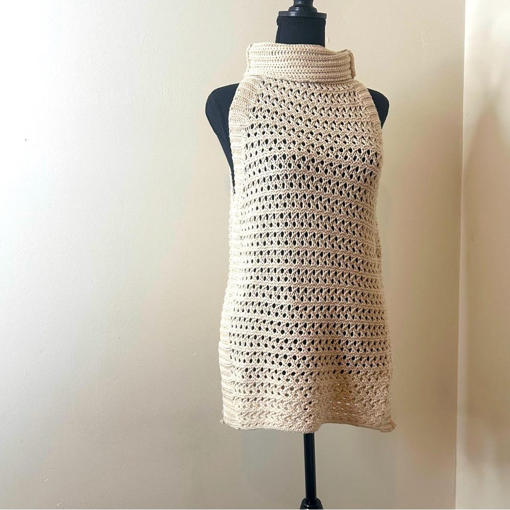 Free People Northern Lights Sleeveless Crochet Sweater Ivory/Cream Size XS